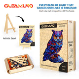 GLEAMUNO Magic Owl Wooden Puzzles for Adults – 225 Pcs, 13.6" x 16.1", Unique Shapes, Gift Packaging, Natural Materials, Puzzles up Wooden Jigsaw Puzzles for Adults, Gift Ideas, Family Games GLEAMUNO