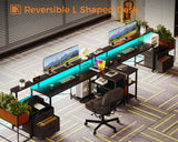 ODK 75" Reversible L Shaped Desk with LED Lighting, Power Outlet, and Ample Storage Solutions in Black ODK