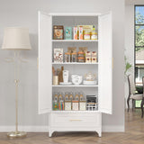 Metal Storage Cabinet with Drawers,75Inch White Pantry Cabinets for Kitchen Storage with 3 Adjustable Shelves,Tall Kitchen Pantry Cabinet for Living Room, Dining Room Office SteeLoong