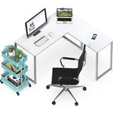 SHW 48-Inch Mission L-Shaped Home Computer Desk, White SHW
