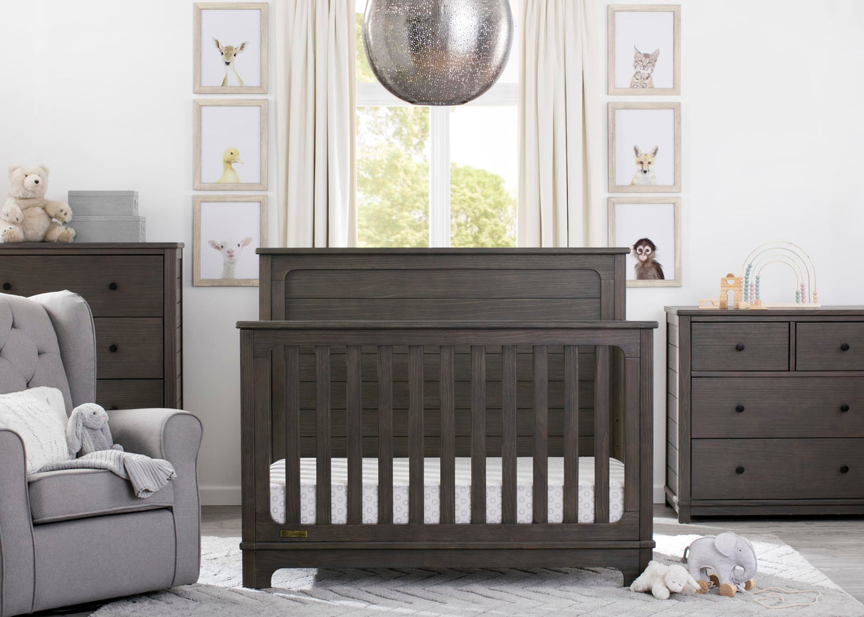 Delta Children Simmons Kids Slumbertime Monterey 4-in-1 Convertible Crib, Rustic Grey Delta Children