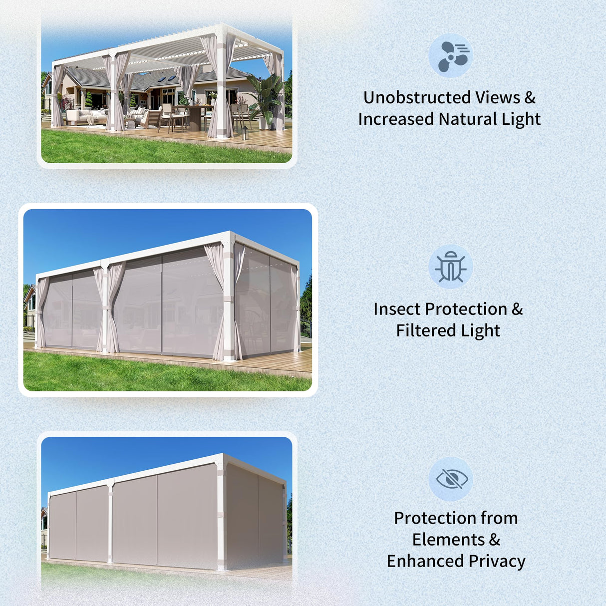 YOLENY Louvered Pergola 10x20, Aluminum Gazebo with Adjustable Waterproof Roof, Curtains and Netting Included, Deck and Backyard, White YOLENY