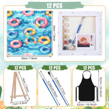 MotiMind 12 Sets Framed Paint by Number Kit for Adults with 12 Wooden Easels, 12 Disposable Apron, 12 Pigment 12 Brush, 12 Palette, DIY Acrylic Paint by Number Kits for Party(Summer) MotiMind