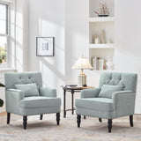 HUIMO Accent Chairs Set of 2, Tufted Club Chair Set of 2 with Lumbar Pillow,Upholstered Button Armchair, Linen Fabric Sofa Chairs for Bedroom, Living Room, Mid Century Modern Reading Chair,Light Blue HUIMO