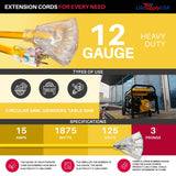 75ft Power Outdoor Extension Cord & Indoor - Waterproof Electric Drop Cord Cable - 3 Prong, 3-Outlet, SJTW, 12 Gauge, 15 AMP, 125 Volts, 1875 Watts, 12/3 by LifeSupplyUSA - Yellow (1 Pack) LifeSupplyUSA