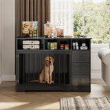 GarveeLife 48 Inch Large Dog Crate Furniture, Farmhouse Dog Kennel with Dog Bowl, 3 Drawers, 3 Open Drawers, Heavy Duty Dog Crate Table for Medium Small Dogs for Living Room, Entryway, Black GarveeLife