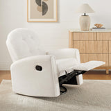 VANOMi 360 Swivel Rocker Recliner Chair, Nursery Rocking Chair with Tufted Backrest, Manual Recliner Chairs for Small Spaces, Upholstered Glider Nursing Chair for Living Room, Bedroom (White) VANOMi