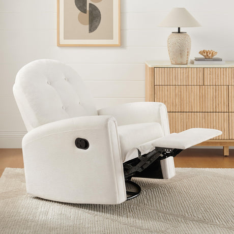 VANOMi 360 Swivel Rocker Recliner Chair, Nursery Rocking Chair with Tufted Backrest, Manual Recliner Chairs for Small Spaces, Upholstered Glider Nursing Chair for Living Room, Bedroom (White) VANOMi