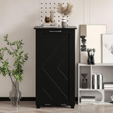 VECELO Tilt Out Kitchen Trash Bin Cabinet, Dog Proof Garbage Can with Wood Holder Free Standing Recycling, Black VECELO