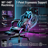 TUKAKA Gaming Chair,Ergonomic Massage Computer Office Desk Chair with Footrest,Pocket Spring Cushion,Reclining Leather Adjustable Gamer Chair with Headrest and Lumbar Support,Blue TUKAKA