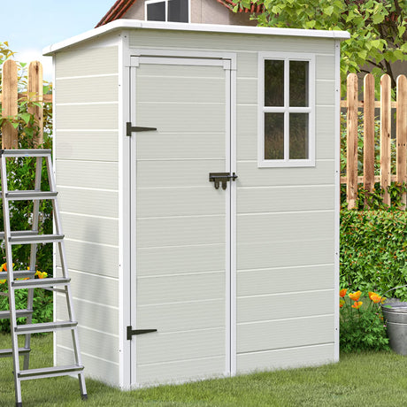 UDPATIO Outdoor Storage Shed 5x3 FT, Resin Garden Shed for Bike, Garbage Can, Tool, Plastic Outside Sheds & Outdoor Storage Storage Box with Lockable Door for Backyard, Patio, Lawn, Sandstone UDPATIO