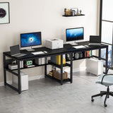 Tribesigns Rustic Double Desk with Bookshelf - 78.7 Inch Two-Person Computer Workstation in Black Tribesigns