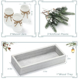 SUPREME LIGHTS ·2017· Christmas Mason Jars, Winter White Mason Jars, Christmas Centerpieces for Home Table Decor, Wood Tray & 3 Decorative Jars, Winter Farmhouse Dining Table Centerpieces Decoration SUPREME LIGHTS ·2017·