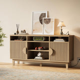 IRONCK TV Stand for 65 Inch TV, 59 Inch Entertainment Center with Storage and Charging Station, Modern Media Console with 3 Adjustable Shelf, Fluted Doors Design, Natural Oak IRONCK