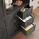 FINETONES Farmhouse Pantry Cabinet, Kitchen Pantry Storage Cabinet with Microwave Stand, Ktichen Hutch Food Pantry Cabinet with Open Countertop and Adjustable Shelf for Kitchen Dining Room, Black FINETONES