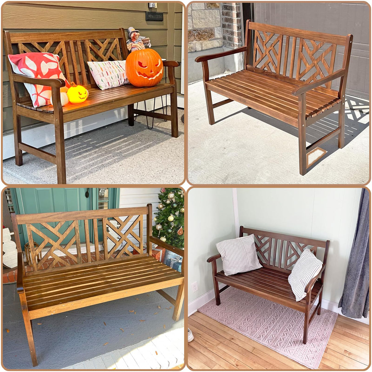 Sophia & William Walnut Outdoor Garden Bench - 47" Weatherproof Wooden Patio Seating with Backrest Sophia & William