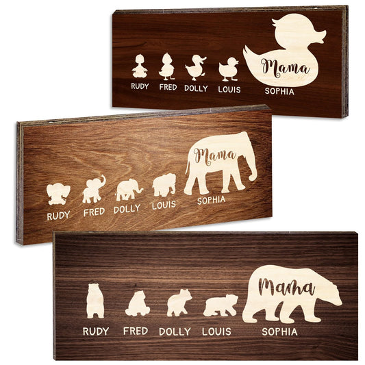 Gifts for Mom from Daughter,Son - Personalized Mama Bear & Cubs Sign w/Kids Names - 10 Colors & 5 Font Options,2 Sizes - Custom Wooden Name Sign,Family Name Sign,Personalized Gifts for Mom,Gr - WoodArtSupply