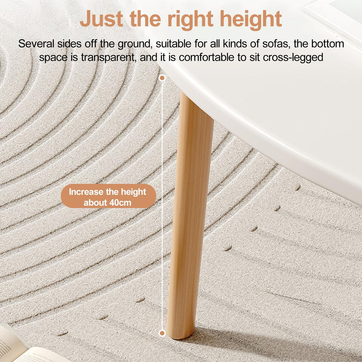 Small Coffee Table, Modern Coffee Table Small White Coffee Tables, Living Room Center Minimalist Display Coffee Table with Cloud Shape, 39.4" x19.7 x16.1 Irregular Coffee Table White PERZOE