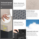 Rattaner Outdoor Sectional Wicker Patio Furniture Long Patio Couch with Ottoman and Outdoor Storage Table 4 Pieces Patio Furniture Set Weathering Anti-Slip Cushions Waterproof Covers, Khaki Rattaner