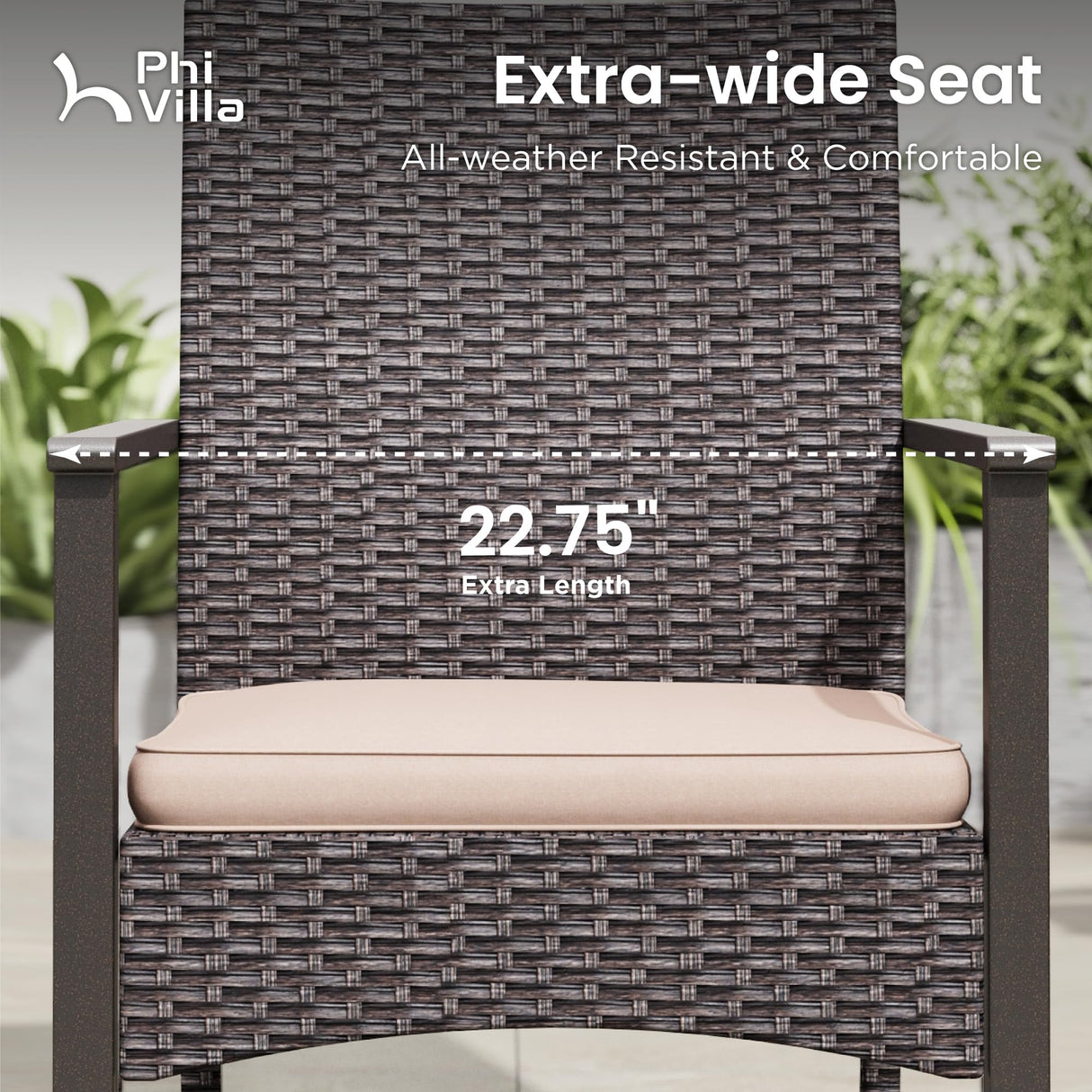 PHI VILLA Outdoor Dining Set for 8, Rectangular Rattan Table with Acacia Wood Top & Wicker Chairs with Cushions, 74” Large Modern Furniture Set for Patio, Deck, Backyard, Porch PHI VILLA