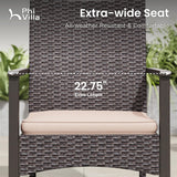 PHI VILLA Outdoor Dining Set for 6, Rectangular Rattan Table with Acacia Wood Top & Wicker Chairs with Cushions, 74” Large Modern Furniture Set for Patio, Deck, Backyard, Porch PHI VILLA