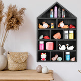 Threehoney House Shaped Wooden Shadow Cubby Box 10 W x 2 1/4 D x 15 H Hanging Display Shelf Organizer Wall Mounted Curio Cabinet Wooden Display Case Miniature Display Shelf for Figures (Black) Threehoney