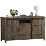 REAHOME 60" Buffet Cabinet with Storage, Farmhouse Sideboard Buffet Cabinet with Sliding Barn Doors & 3 Drawers, Wood Coffee Bar Cabinet Buffet Table for Kitchen, Dining Room, Rustic Brown REAHOME