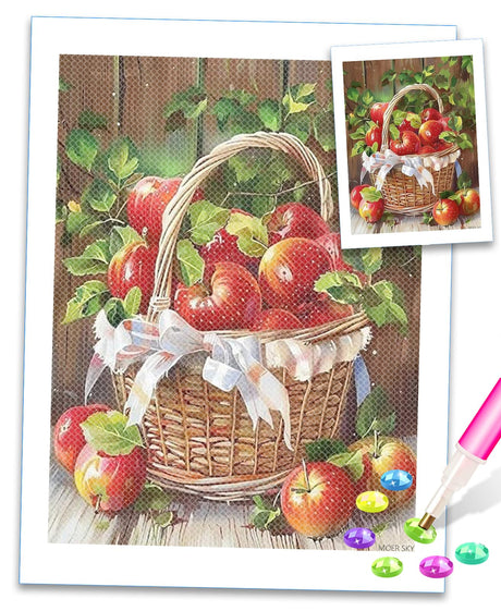 MOER SKY Foods Diamond Painting Kits for Adults, Apples Diamond Painting Art Kit for Adult, DIY Full Drill Gem Art with Diamonds for Home Wall Decor Gifts 12x16 Inch MOER SKY