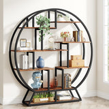 Tribesigns 63 Inch Rustic Brown Industrial Round Etagere Bookshelf with Staggered Shelves Tribesigns