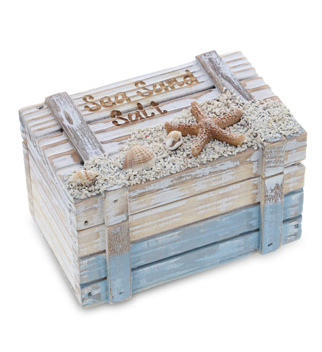 CoTa Global Coastal Wooden Trinket Box - Handcrafted Nautical Keepsake Storage Box, Cute Wood Box with Starfish And Shells Decor, Rustic Wood Decorative Box With Hinged Lid Sea Decor - 4.25 Inches CoTa Global