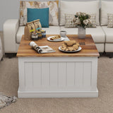 Farmhouse Coffee Table, Square Wood Center Table with Large Hidden Storage Compartment for Living Room, Rustic Cocktail Table with Hinged Lift Top for Home, White Locsear