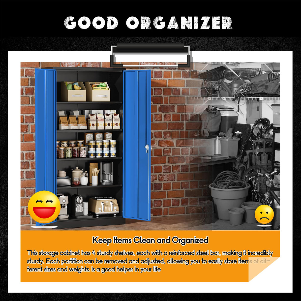 Greenvelly Metal Garage Storage Cabinet with Doors and Shelves, 72" Steel Lockable File Cabinet,Office Storage Cabinet Tall Metal Cabinet for Garage Office School Gym Warehouse(Black Blue) Greenvelly