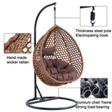 Hanging Egg Chair with Stand & Cushions, Outdoor and Indoor Hammock Rattan Swing Chair 350 lbs Capacity with Aluminum Steel Frame for Patio, Balcony, Backyard and Living Spaces (Dark Brown) hohoedc