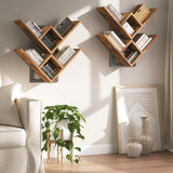 HOOBRO Floating Shelves for Wall, Set of 2 Wall Mounted Shelves, 2-Tier Wooden Tree Bookshelf, Hanging Shelves Storage Rack, for Living Room, Kitchen, Office, Rustic Brown and Black BF54BJP201 HOOBRO