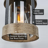 Kira Home Rochester 14" Modern Indoor Outdoor Wall Sconce + Cylinder Glass Shade, Weathered Oak Wood Style + Textured Black Finish Kira Home