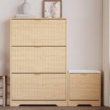 BORNOON Slim Shoe Cabinet with Bench for Entryway, Hidden Storage and Adjustable Shelves, Free Standing Wooden Shoes Organizer for Foyer, Hallway BORNOON