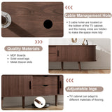 69" Mid Century Modern TV Stand with Charging Station, Farmhouse Curved Round Edge TV and Media Console Table with Drawer and Shelf, Fluted Entertainment Center for Living Room, Bedroom, Walnut Alohappy
