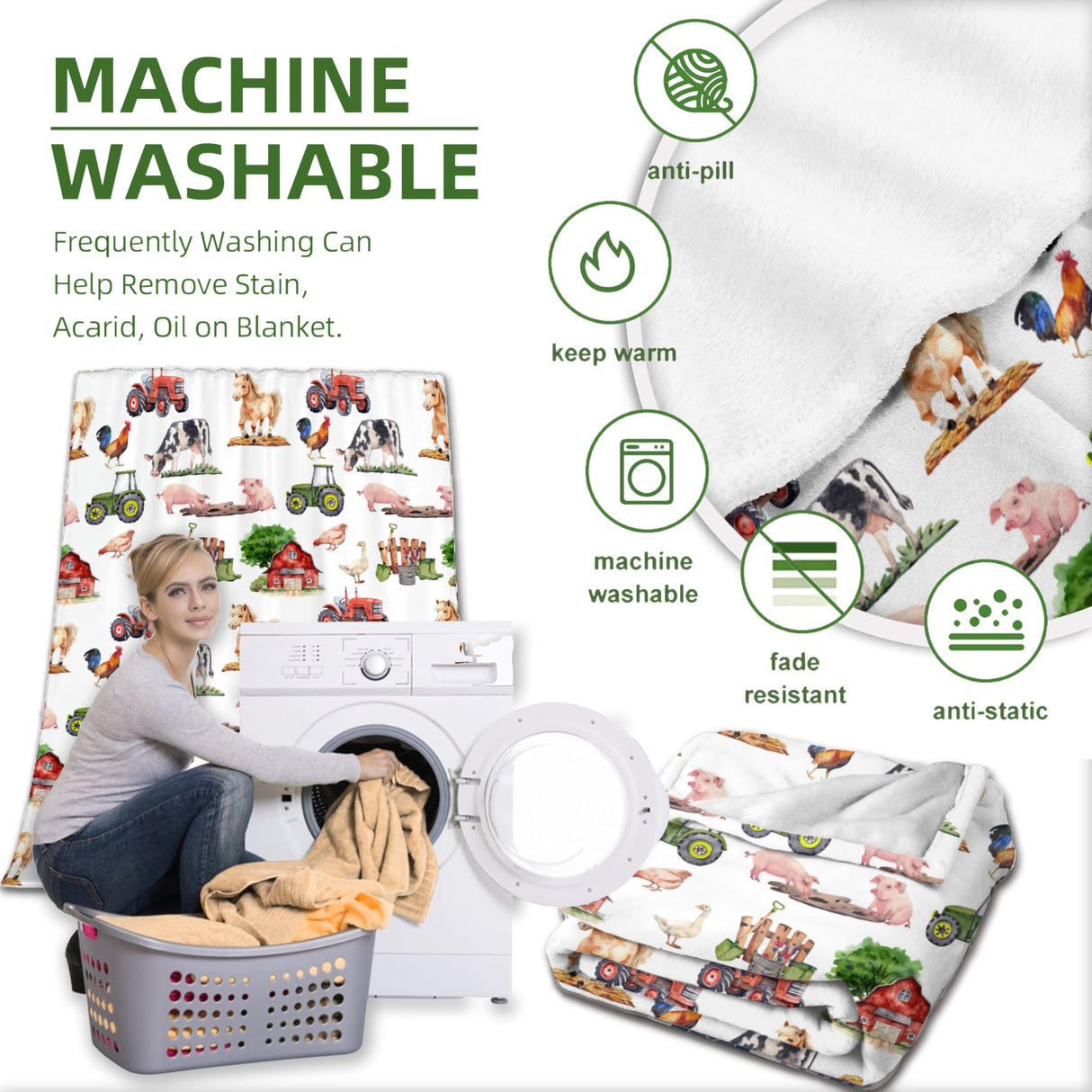 Buyyet Farm Animal Baby Blanket,Farmhouse Barn Neutral Baby Blanket for Boy Girl,Nursery Cow Chicken Pig Sheep Fleece Swaddle Receiving Blanket, Soft Newborn Toddler Kid Crib Bedding 40''x50'' for Kid Buyyet