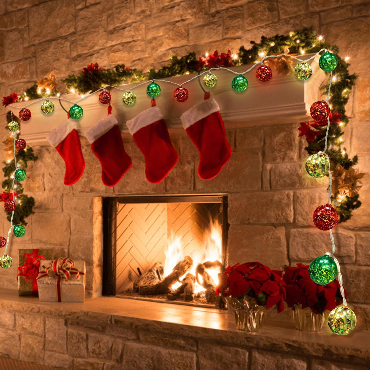 iShabao Christmas Decorations Lights, 13.5ft 20 Led Battery Christmas Lights with Timer & 8 Modes, Christmas Ball Ornaments Lights for Xmas Tree Wreath Window Wall Home Garden Outdoor Indoor Decor iShabao