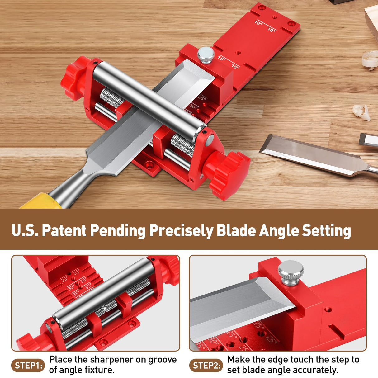 Chisel Sharpening Jig, Wood Honing Guide for Chisels and Planes Width 0.1" to 2.8" with Sharpening Angle Fixture, Angle Gauge from 10° to 45° Gohelper