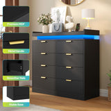 knoworld 8 Drawer Dresser for Bedroom, Black Dresser with LED Lights and Power Outlet, Large Wooden Dressers Modern Chest of Drawers, Double Wide 9 Drawer Dressers for Bedroom, Entryway, Hallway knoworld