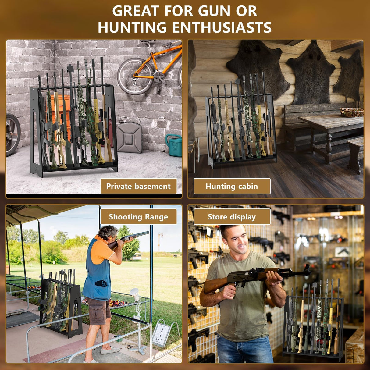 Semohop Gun Racks, Floor Gun Rack Indoor, Wooden Free Standing Rifle Racks, Vertical Shotgun Display Stand for Home or Garage Safe Hunting Gun Storage - Holds up to 9 Long Guns, Gifts for Dad Semohop
