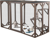 NBTiger Wood Cat Enclosure Catio Cage Pet Playhouse Run House Cage with 3 Activity Platforms, Small Animals Outdoor Pet Kennel Playpen 71'' x 32'' x 43'' NBTiger