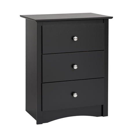 Prepac Sonoma Traditional Tall Nightstand Side Table with 3 Drawers, Functional Tall 3-Drawer Bedside Table 16" D x 23" W x 29" H, Black, BDC-2403 Prepac