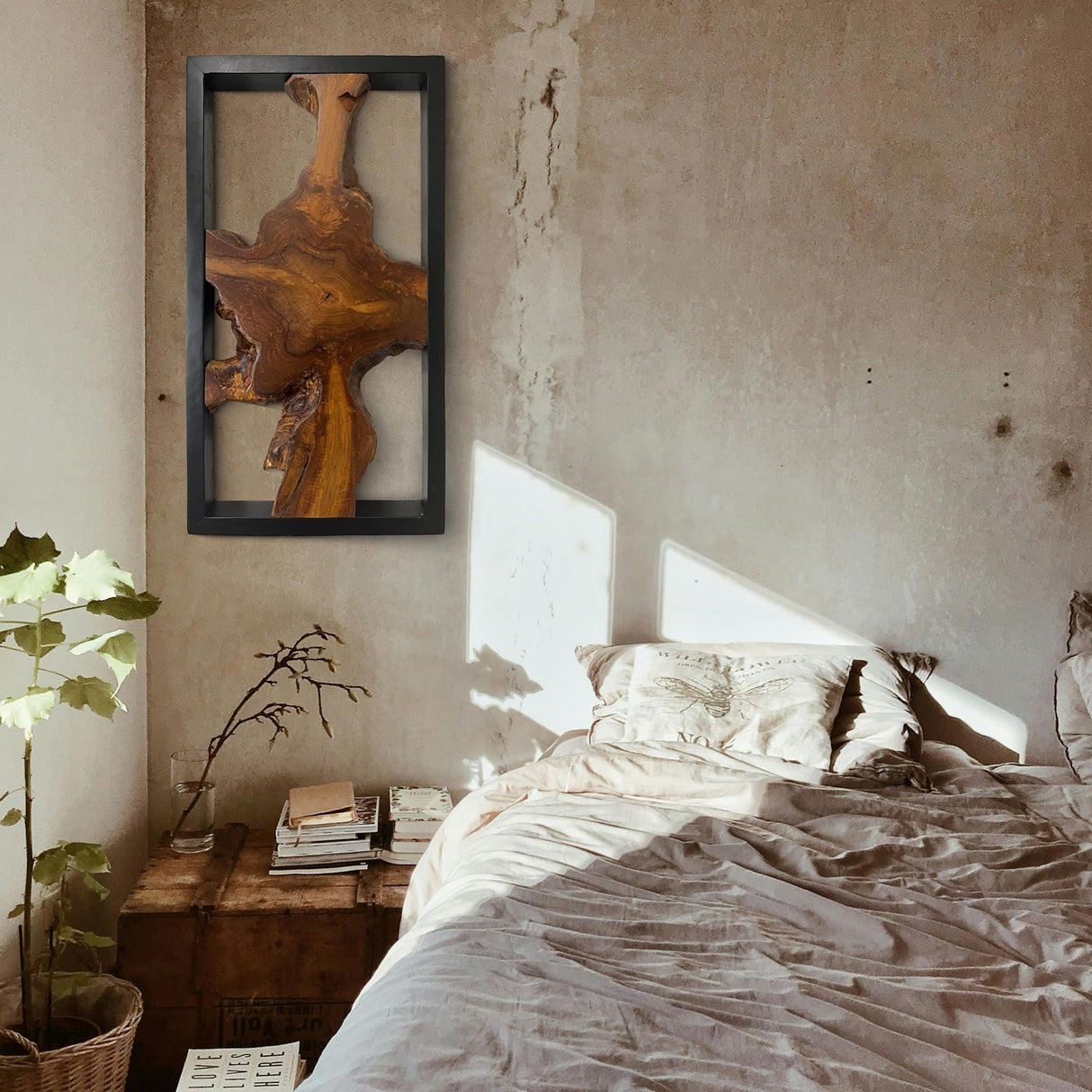 Warmaxx Teak Wood Rectangle Wall Art Decoration 31.6" x 15.8" Farmhouse Live Edge Wall Art Rustic Décor for Home Living Room Bedroom Office Handcrafted Wooden Flower Design Warmaxx