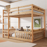 Bellemave Bunk Bed Full Over Full with Rail and guardrail, Full Bunk Bed for Kids, Girls, Boys, Floor Bunk beds with Fence, Solid Pine Wood, Natural Bellemave