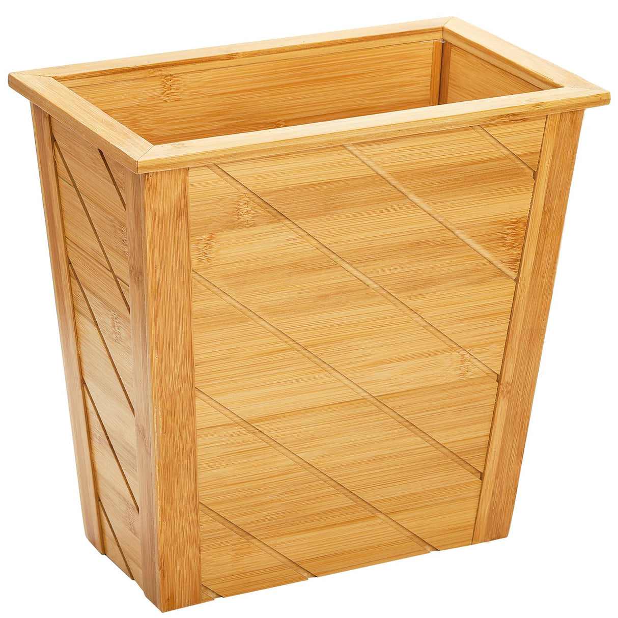 Frcctre Bamboo Waste Basket, Rectangular Compact Waste Trash Can Waste Bin Garbage Built-in Handles Brown Container Bin for Bedroom, Office, Living Room, Kitchen, Bathroom Frcctre