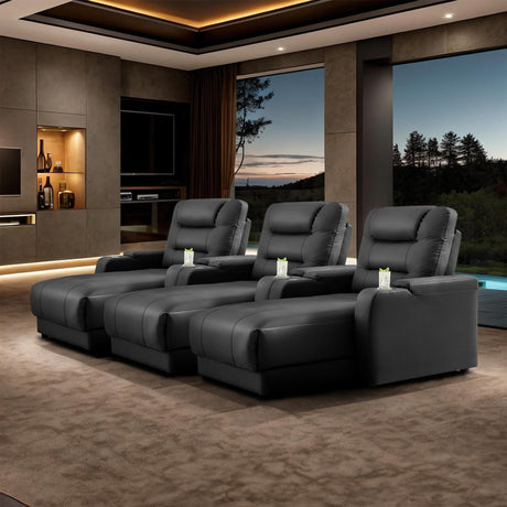 Chorlenimi Home Theater Seating Oversized Loveseat Recliner Chair Ultra-Comfortable Reclining Chair Power Recliners Chairs with Electric Recliners for Living Room (Black,Row of 3) Chorlenimi