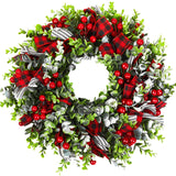 MTSCE Christmas Wreath, Front Door Decoration Wreath Winter Garland Artificial Wreath for House Party Outdoor Indoor Red Black Plaid Wreath-18 Inch MTSCE