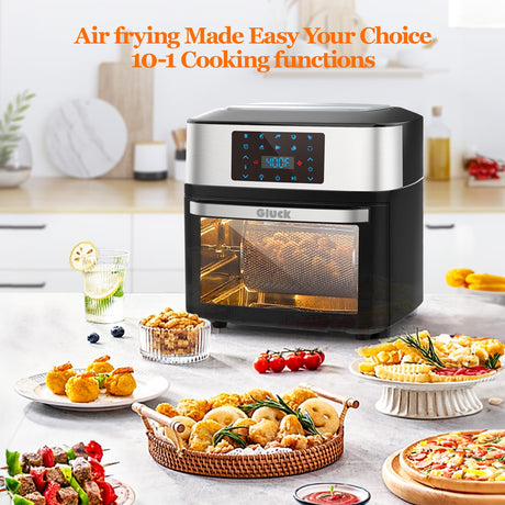 Air Fryer Oven Large 20 QT, 10-in-1 Airfryer Combo with Window for Family, Air Fryer Toaster Oven with Rottisserie Racks & Cookbook, ETL Certified Gluck